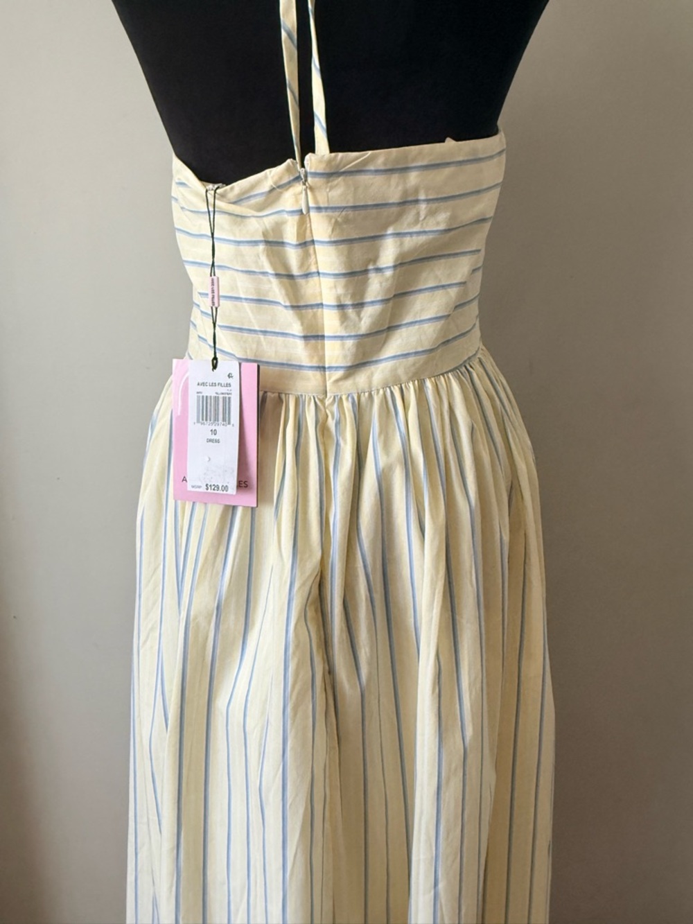 Avec Les Filles Cream Halter Midi Dress with Pastel Stripes - Picture 6 of 6